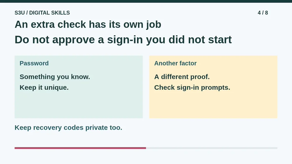Video illustration: An extra check has its own job. The spoken explanation follows.
