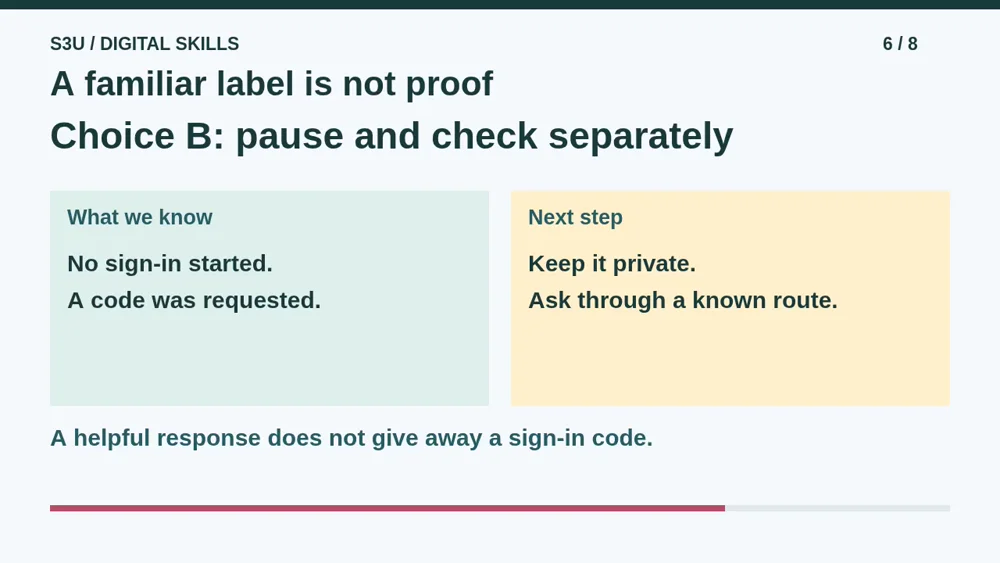Video illustration: A familiar label is not proof. The spoken explanation follows.