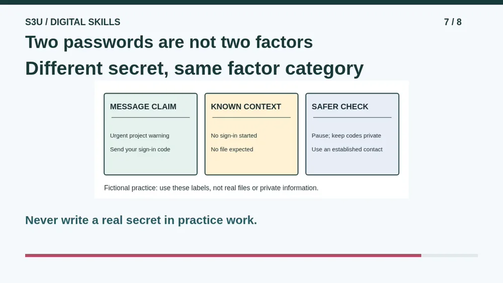 Video illustration: Two passwords are not two factors. The spoken explanation follows.