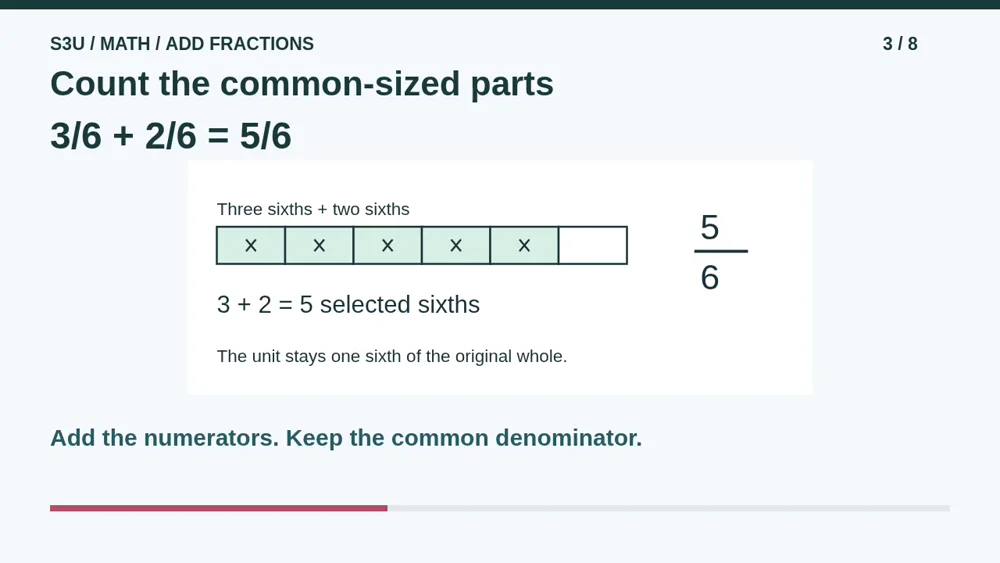 Video illustration: Count the common-sized parts. The spoken explanation follows.