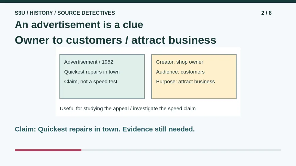 Video illustration: An advertisement is a clue. The spoken explanation follows.