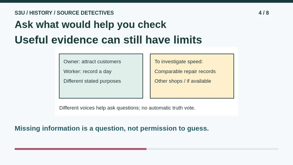 Video illustration: Ask what would help you check. The spoken explanation follows.