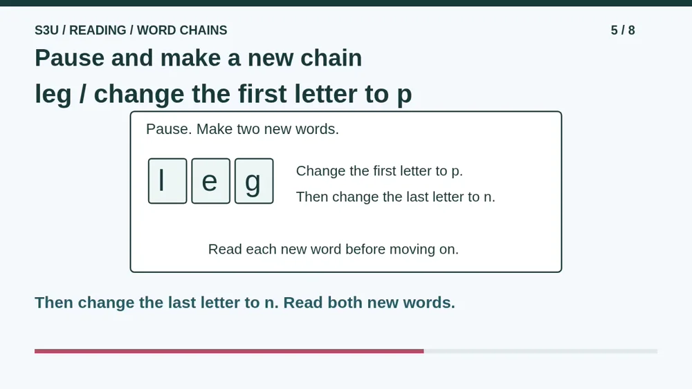 Video illustration: Pause and make a new chain. The spoken explanation follows.