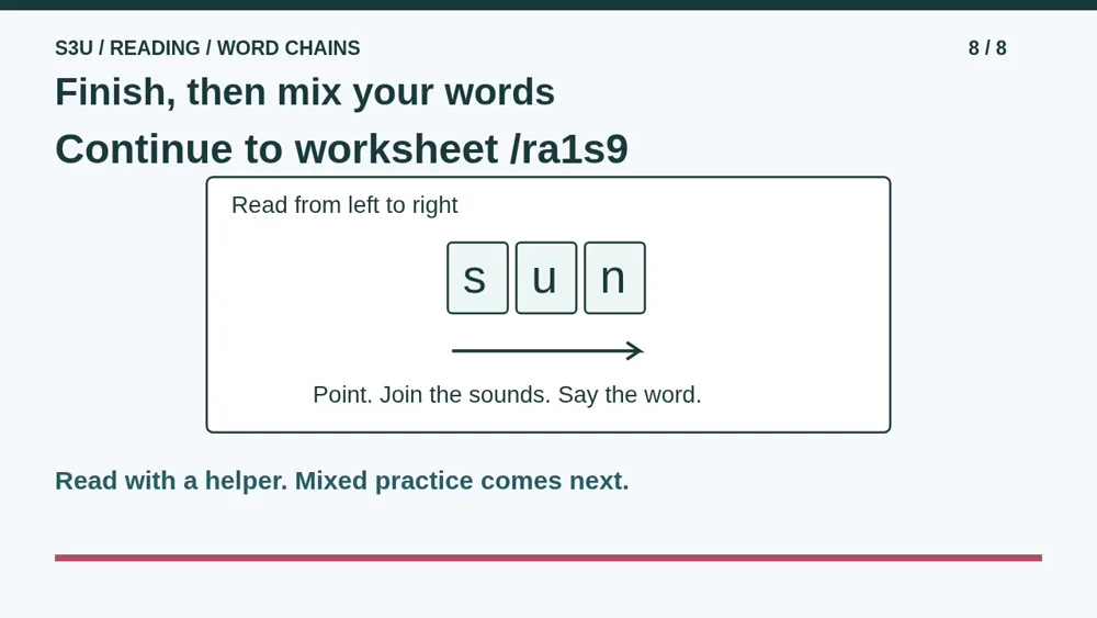 Video illustration: Finish, then mix your words. The spoken explanation follows.