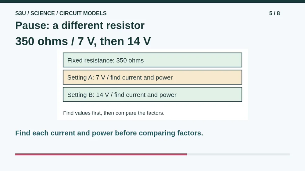 Video illustration: Pause: a different resistor. The spoken explanation follows.