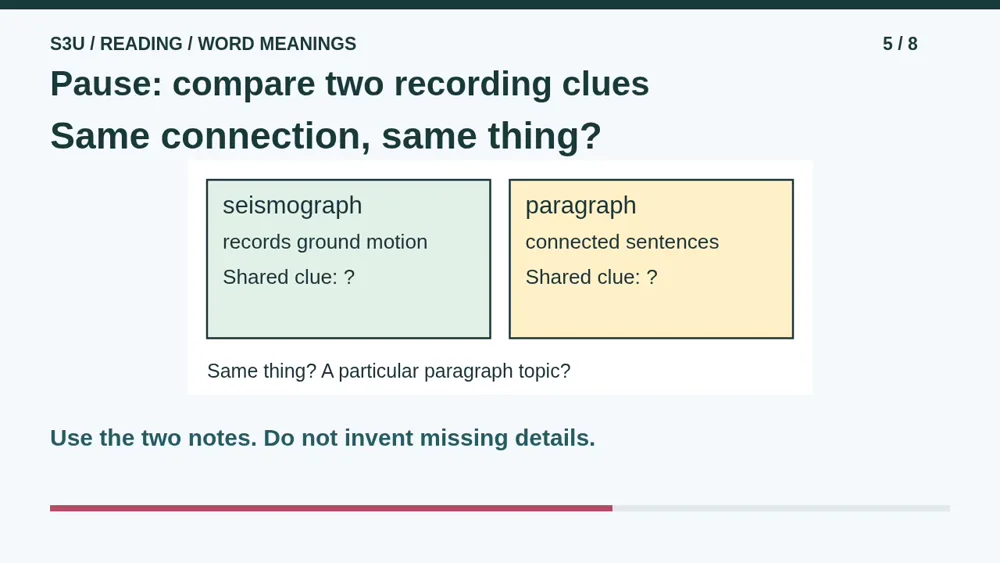 Video illustration: Pause: compare two recording clues. The spoken explanation follows.