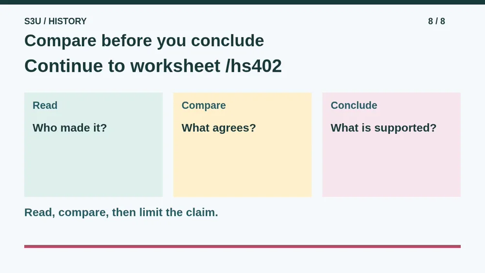 Video illustration: Compare before you conclude. The spoken explanation follows.