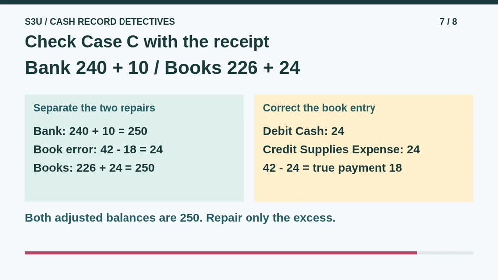Video illustration: Check Case C with the receipt. The spoken explanation follows.