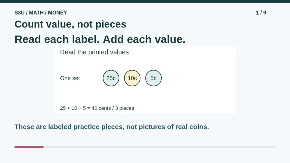 Video illustration: Count value, not pieces. The spoken explanation follows.