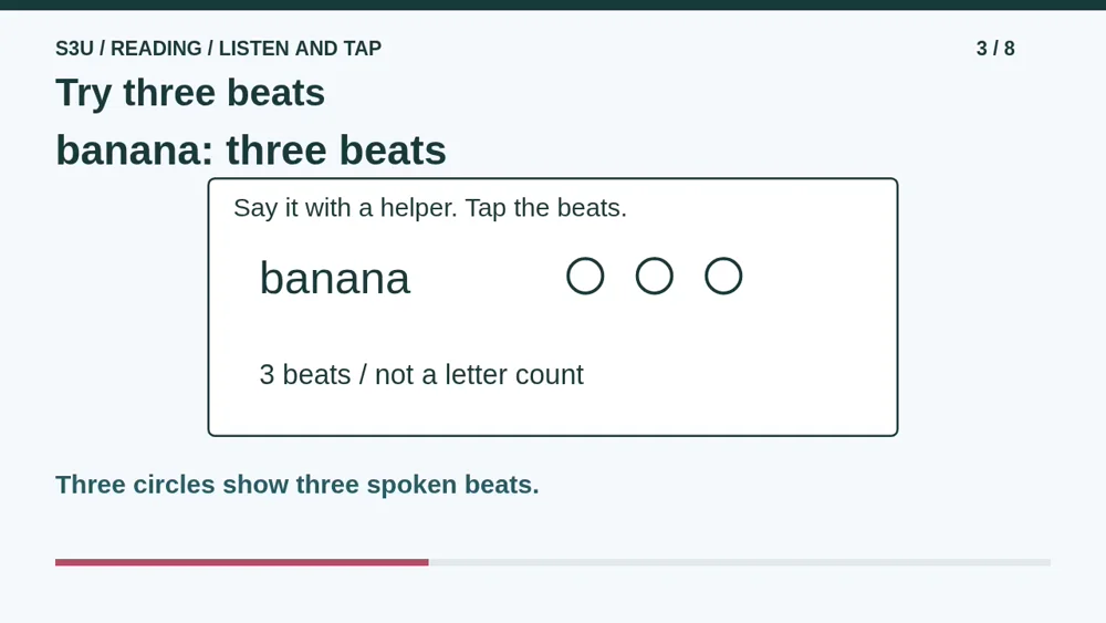 Video illustration: Try three beats. The spoken explanation follows.