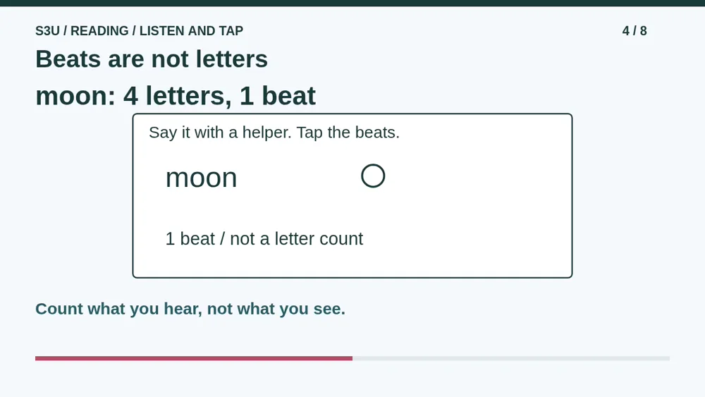 Video illustration: Beats are not letters. The spoken explanation follows.