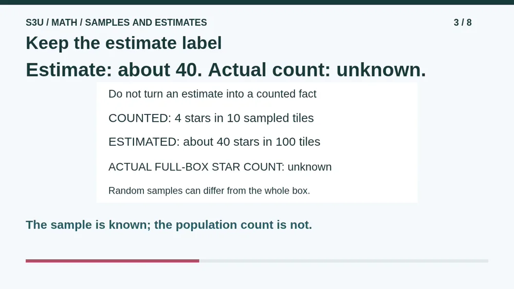 Video illustration: Keep the estimate label. The spoken explanation follows.