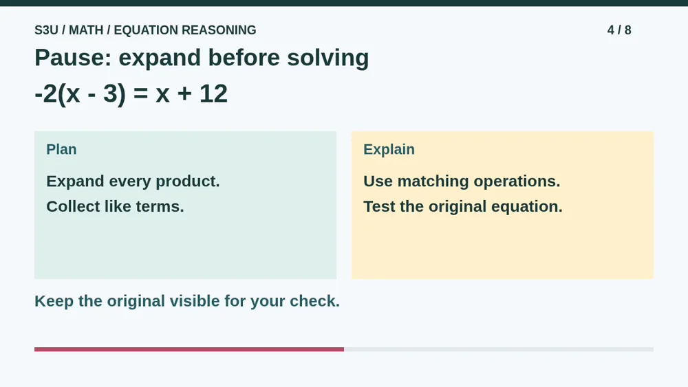 Video illustration: Pause: expand before solving. The spoken explanation follows.