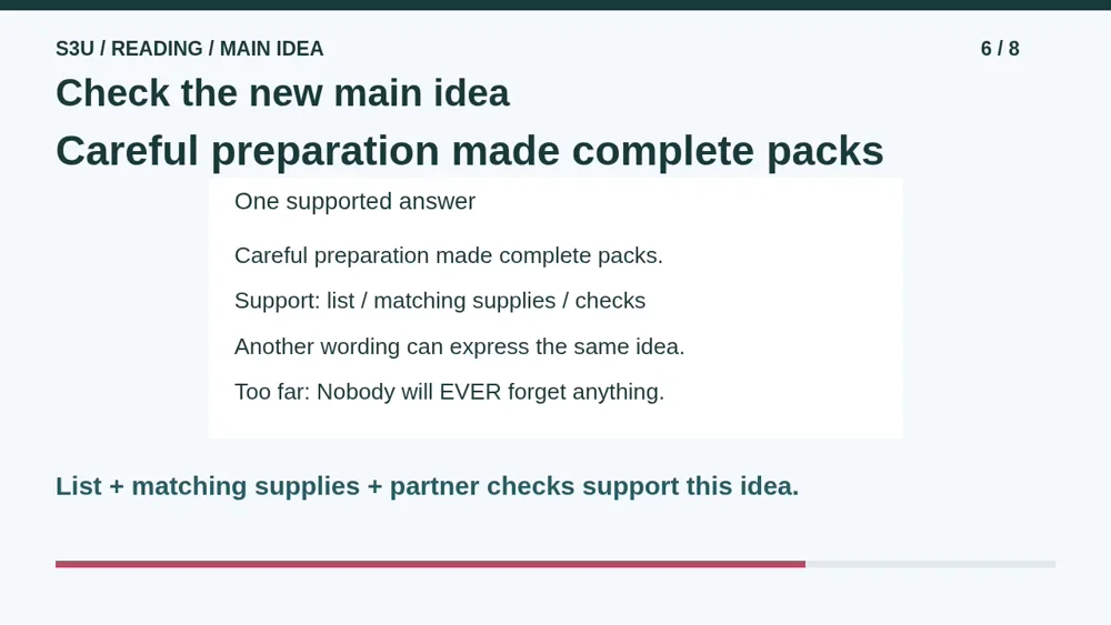 Video illustration: Check the new main idea. The spoken explanation follows.