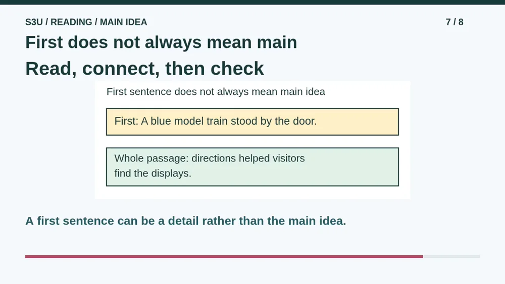 Video illustration: First does not always mean main. The spoken explanation follows.