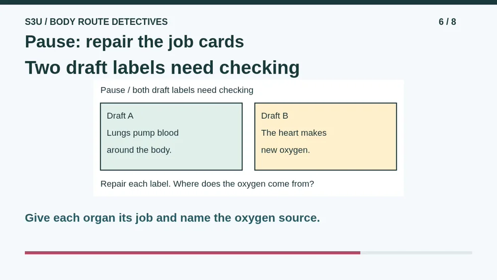 Video illustration: Pause: repair the job cards. The spoken explanation follows.