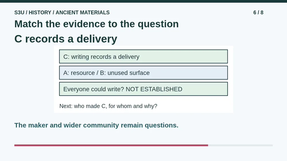 Video illustration: Match the evidence to the question. The spoken explanation follows.