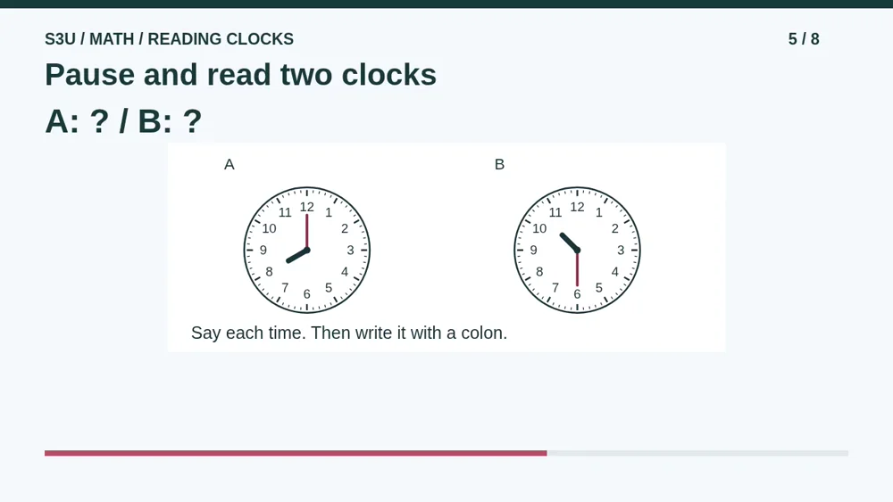 Video illustration: Pause and read two clocks. The spoken explanation follows.