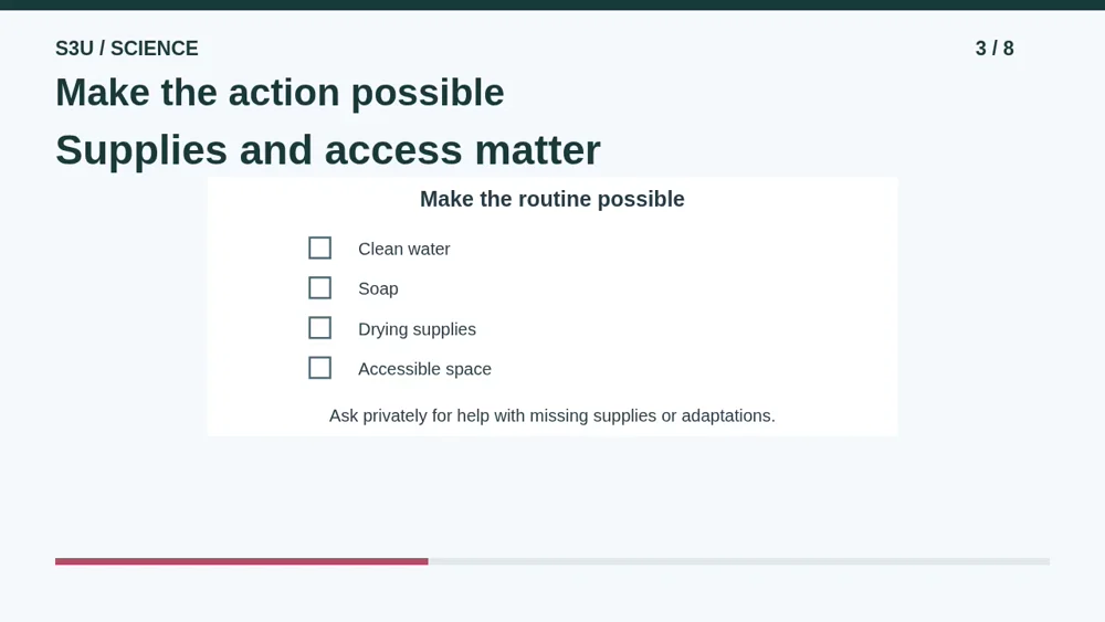 Video illustration: Make the action possible. The spoken explanation follows.