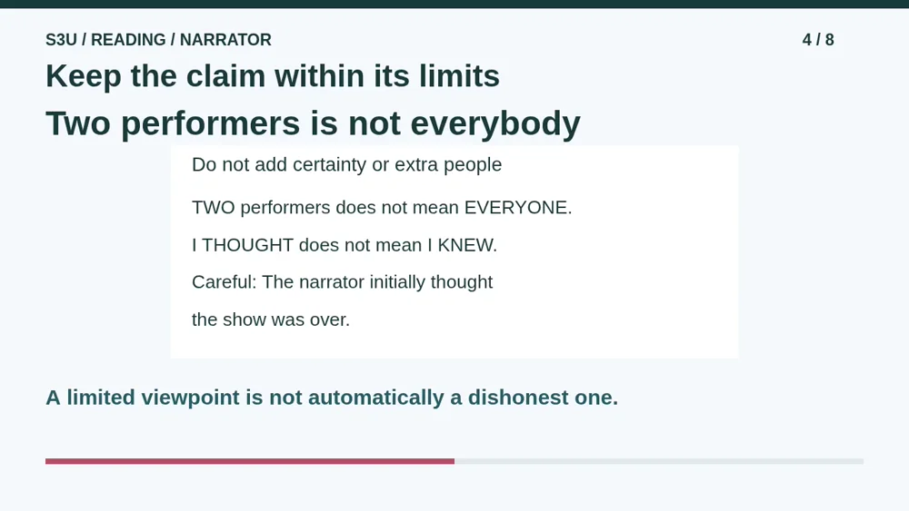 Video illustration: Keep the claim within its limits. The spoken explanation follows.