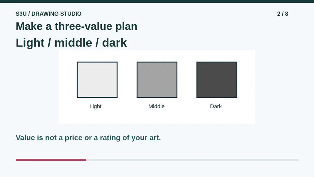 Video illustration: Make a three-value plan. The spoken explanation follows.