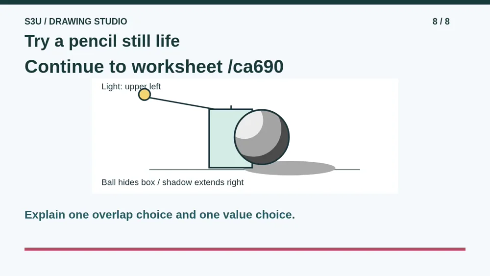 Video illustration: Try a pencil still life. The spoken explanation follows.