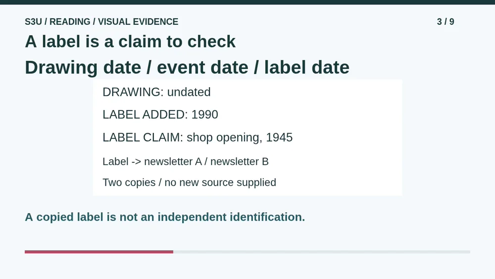 Video illustration: A label is a claim to check. The spoken explanation follows.