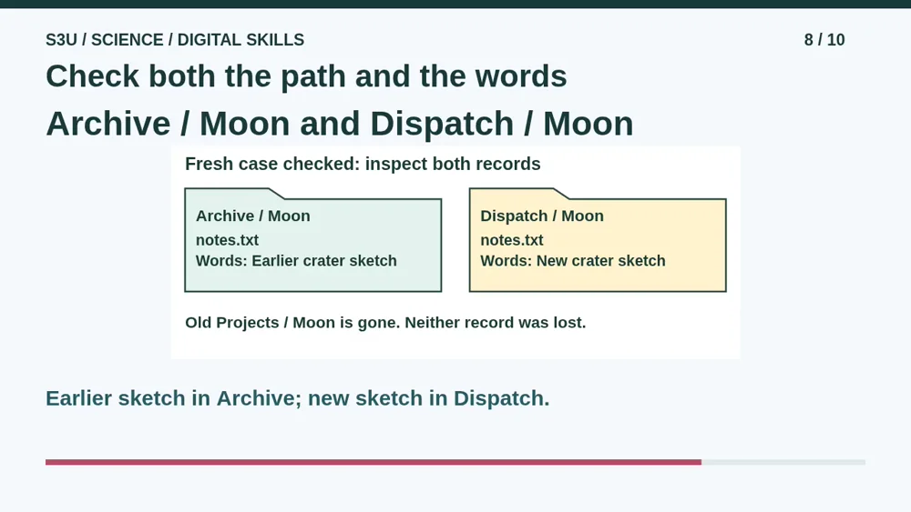 Video illustration: Check both the path and the words. The spoken explanation follows.