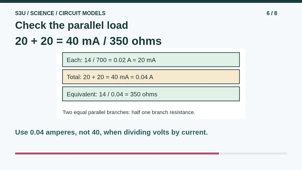 Video illustration: Check the parallel load. The spoken explanation follows.