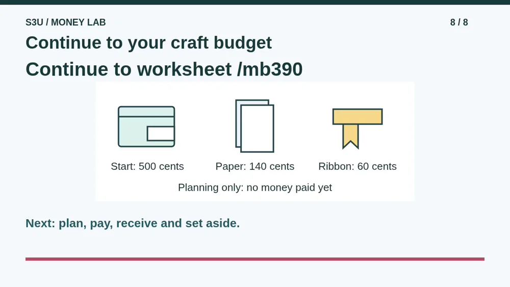 Video illustration: Continue to your craft budget. The spoken explanation follows.