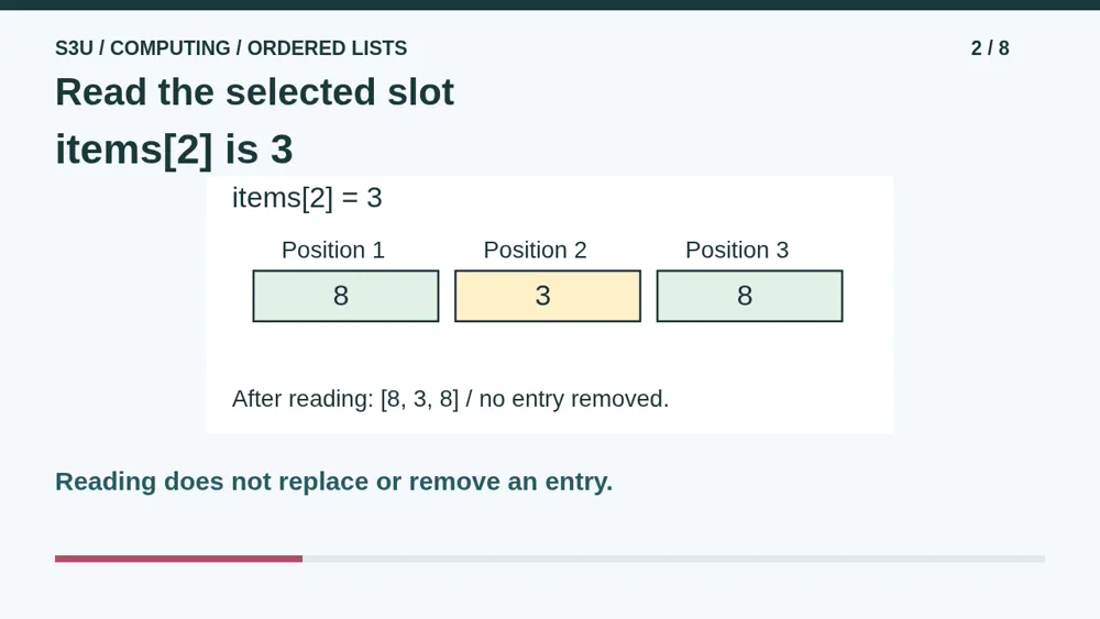 Video illustration: Read the selected slot. The spoken explanation follows.