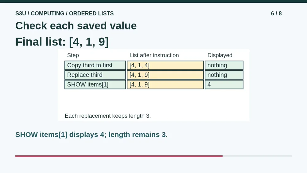 Video illustration: Check each saved value. The spoken explanation follows.