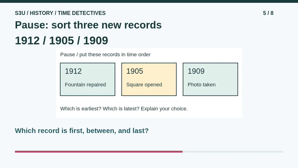 Video illustration: Pause: sort three new records. The spoken explanation follows.