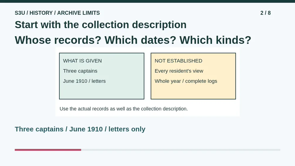 Video illustration: Start with the collection description. The spoken explanation follows.