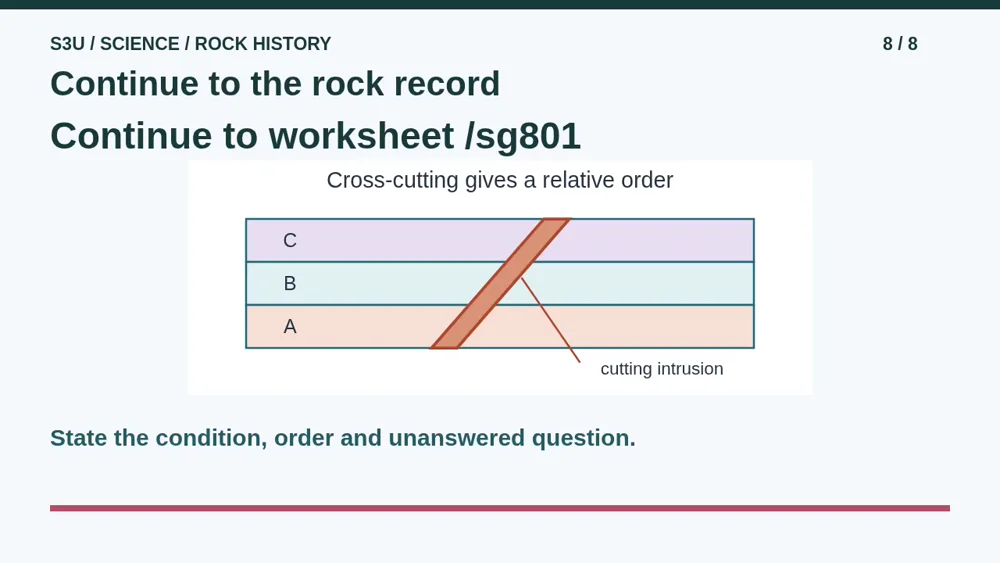 Video illustration: Continue to the rock record. The spoken explanation follows.