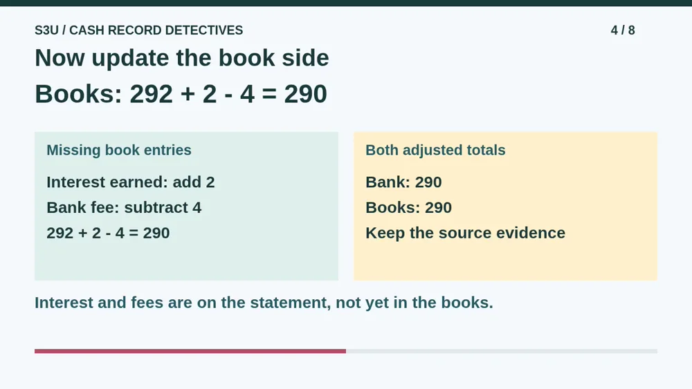 Video illustration: Now update the book side. The spoken explanation follows.