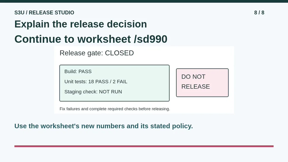 Video illustration: Explain the release decision. The spoken explanation follows.