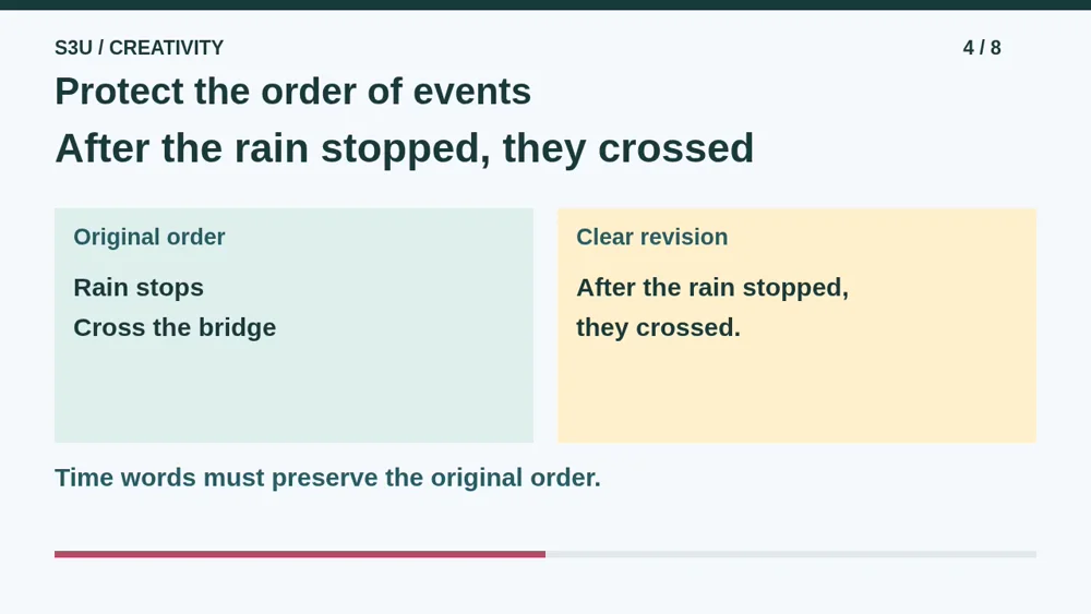 Video illustration: Protect the order of events. The spoken explanation follows.