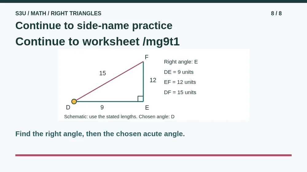 Video illustration: Continue to side-name practice. The spoken explanation follows.