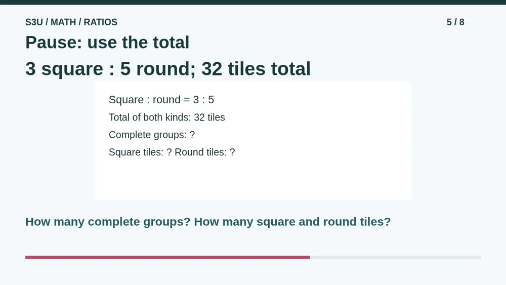 Video illustration: Pause: use the total. The spoken explanation follows.