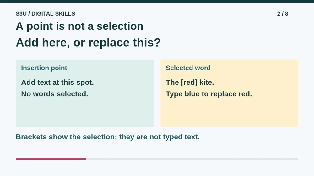 Video illustration: A point is not a selection. The spoken explanation follows.