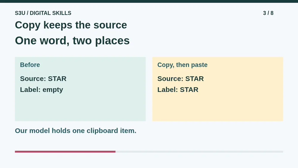 Video illustration: Copy keeps the source. The spoken explanation follows.