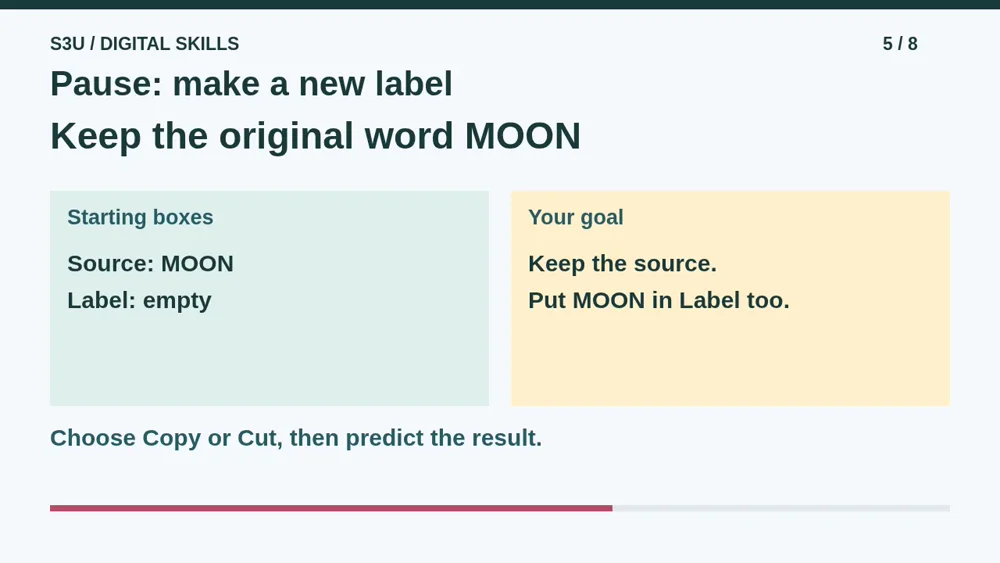 Video illustration: Pause: make a new label. The spoken explanation follows.