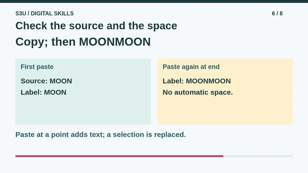 Video illustration: Check the source and the space. The spoken explanation follows.