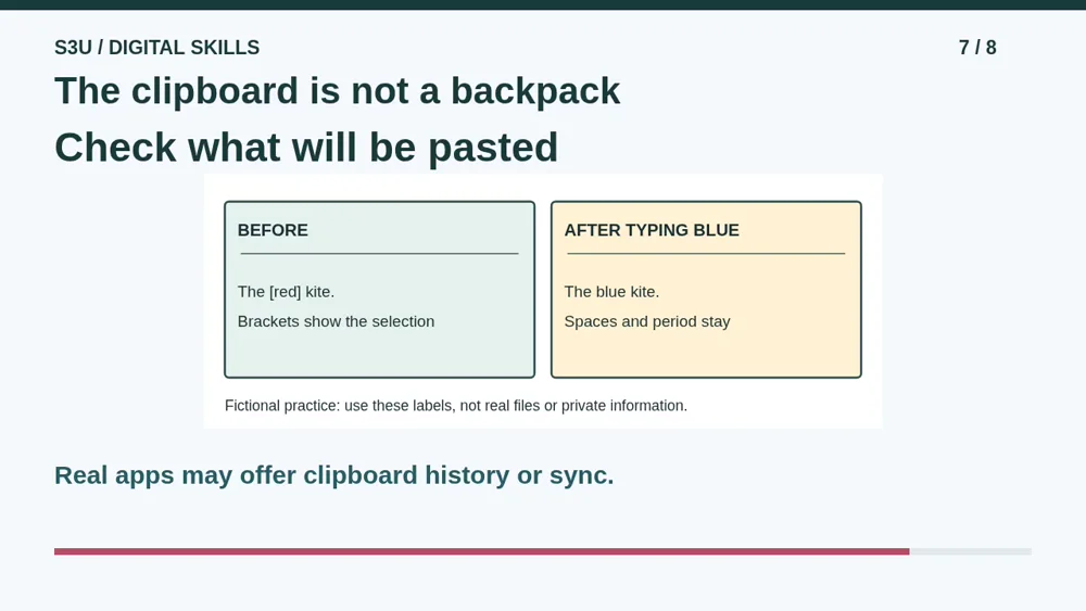 Video illustration: The clipboard is not a backpack. The spoken explanation follows.