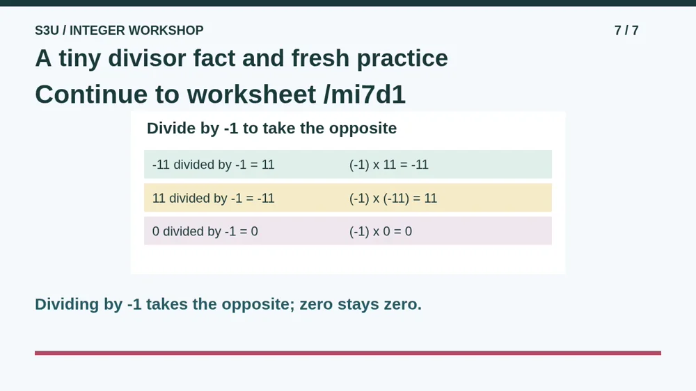 Video illustration: A tiny divisor fact and fresh practice. The spoken explanation follows.