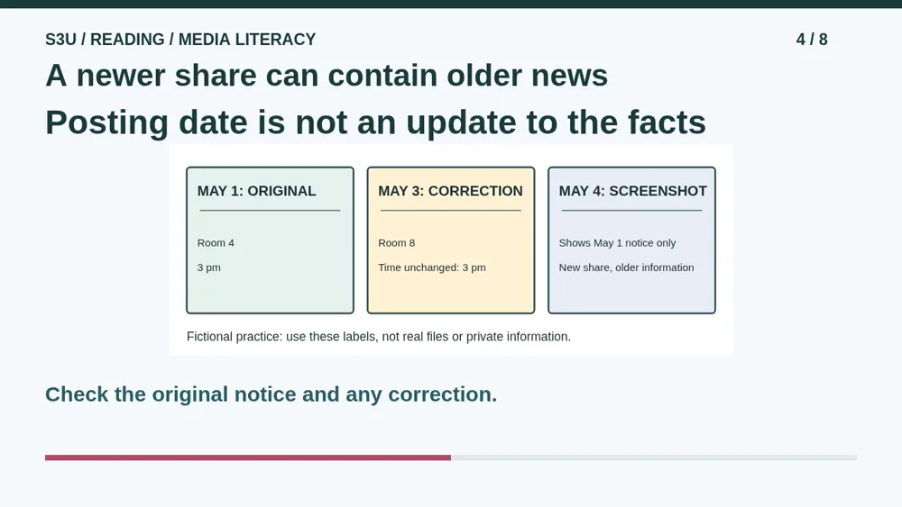 Video illustration: A newer share can contain older news. The spoken explanation follows.