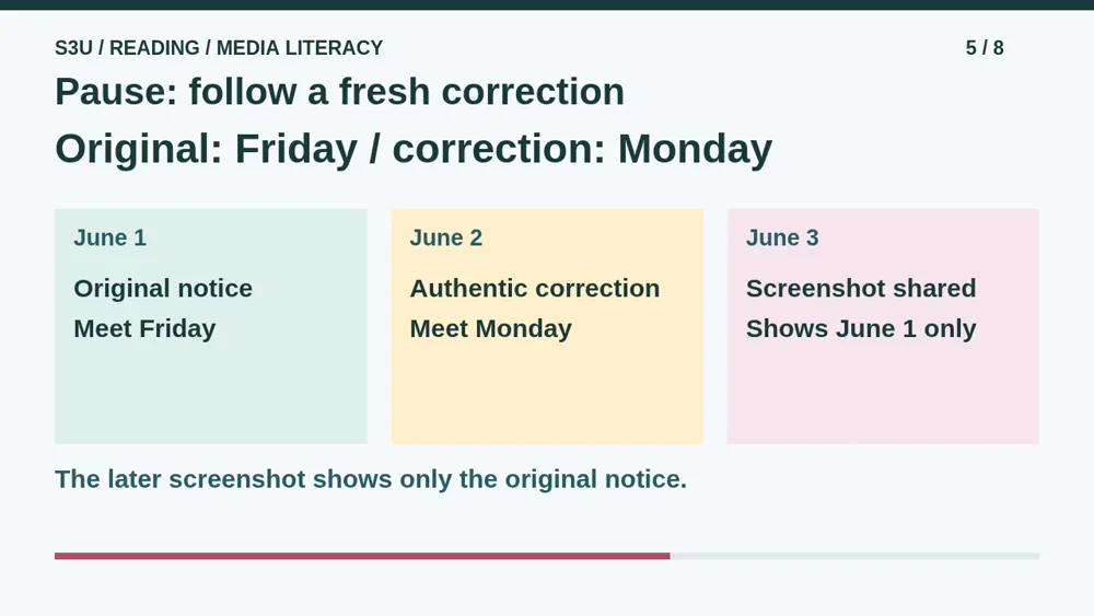 Video illustration: Pause: follow a fresh correction. The spoken explanation follows.