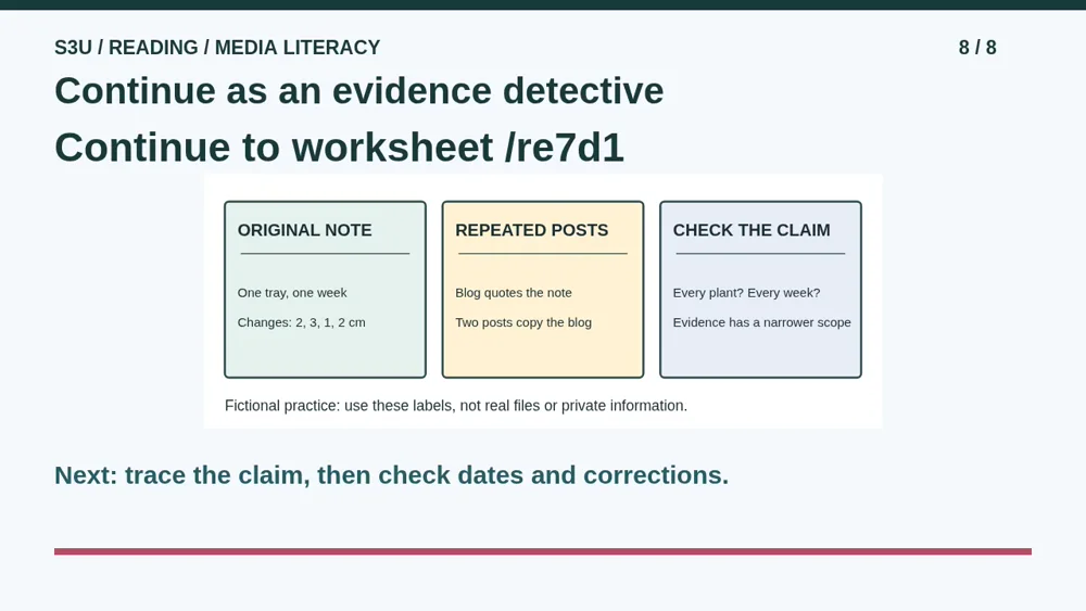 Video illustration: Continue as an evidence detective. The spoken explanation follows.