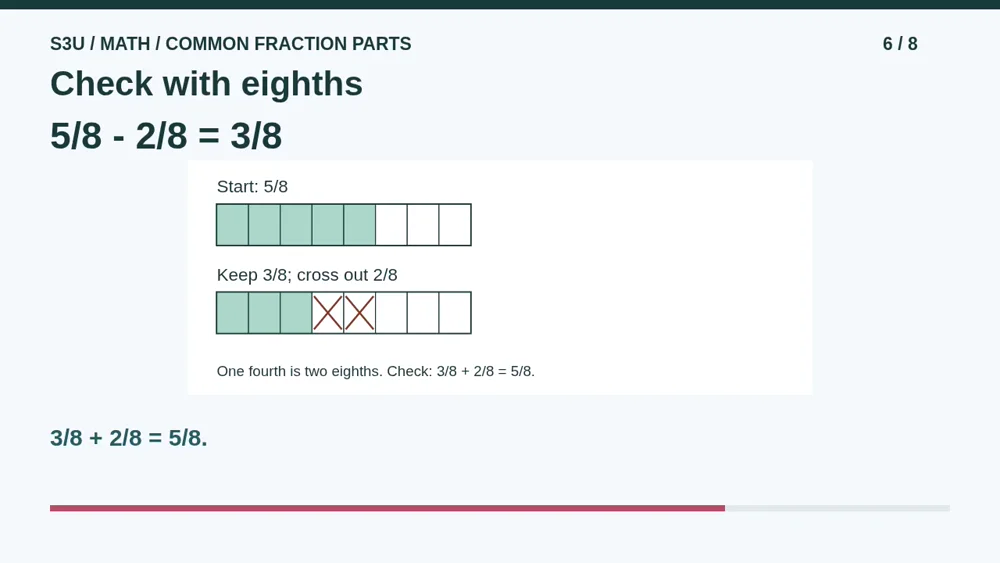 Video illustration: Check with eighths. The spoken explanation follows.